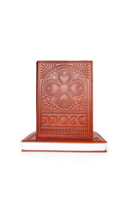 Artisan Leather Journal with Hand Embossed Moon Design