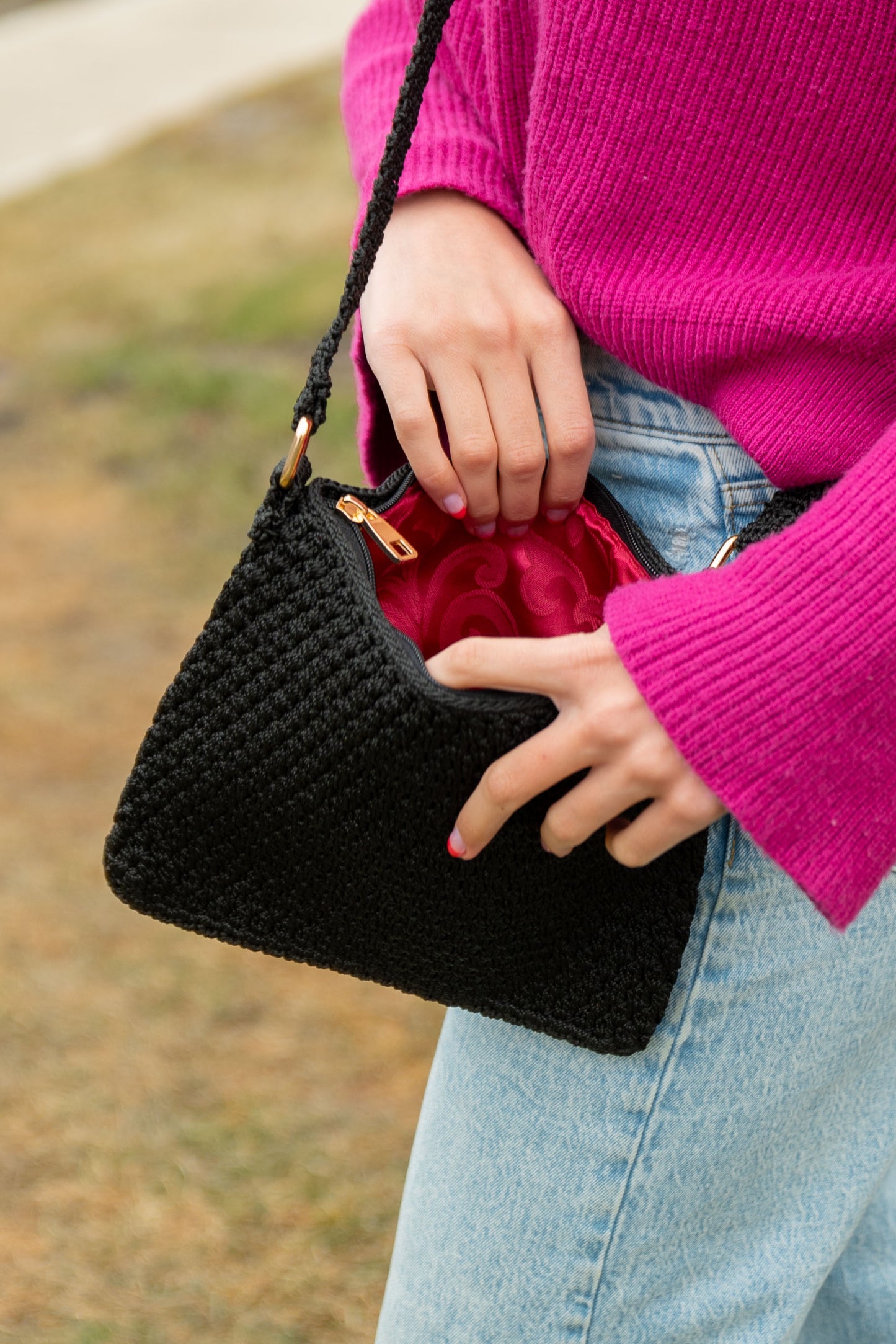 Black Crochet Crossbody Bag