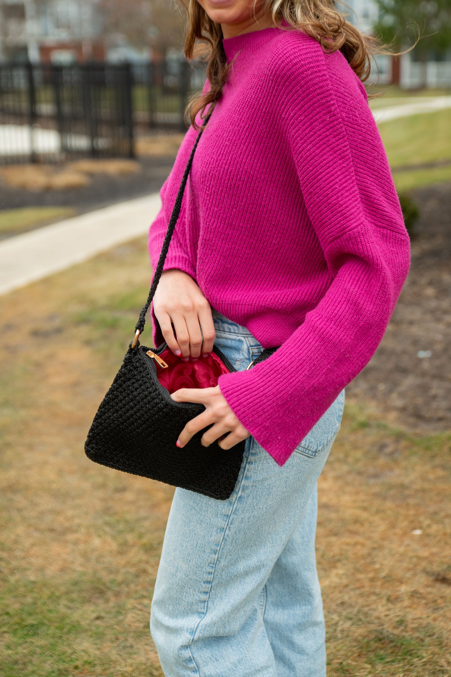 Black Crochet Crossbody Bag