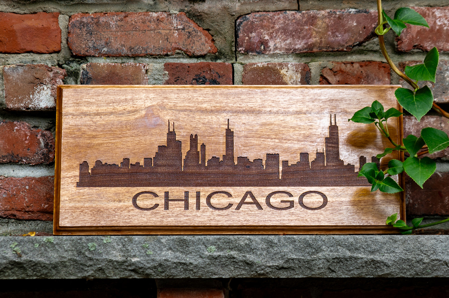 Engraved Wooden Chicago Skyline