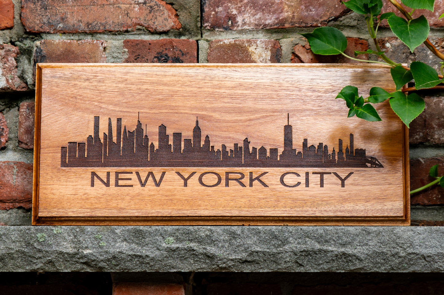 Engraved Wooden NYC Skyline