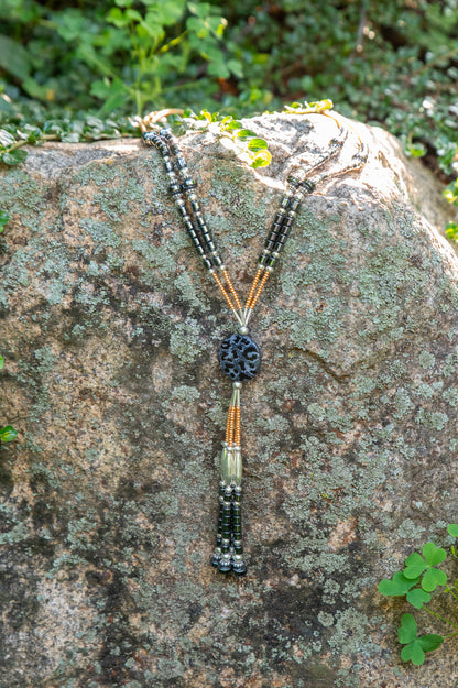 Long Hematite Silver Necklace