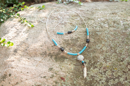 Turquoise & Black Necklace Bracelet Set