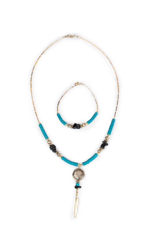 Turquoise & Black Necklace Bracelet Set