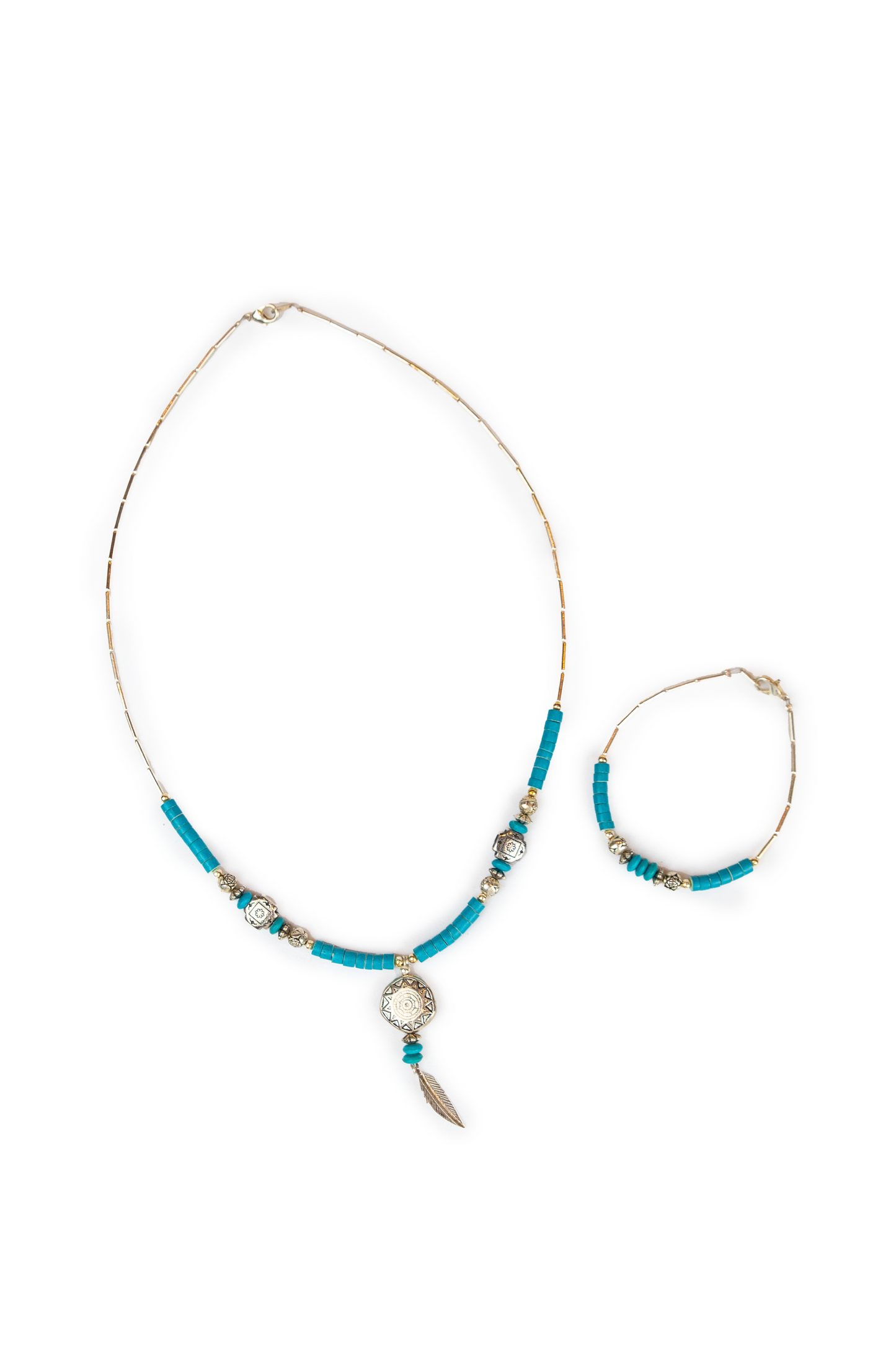 Turquoise & Silver Necklace Bracelet Set